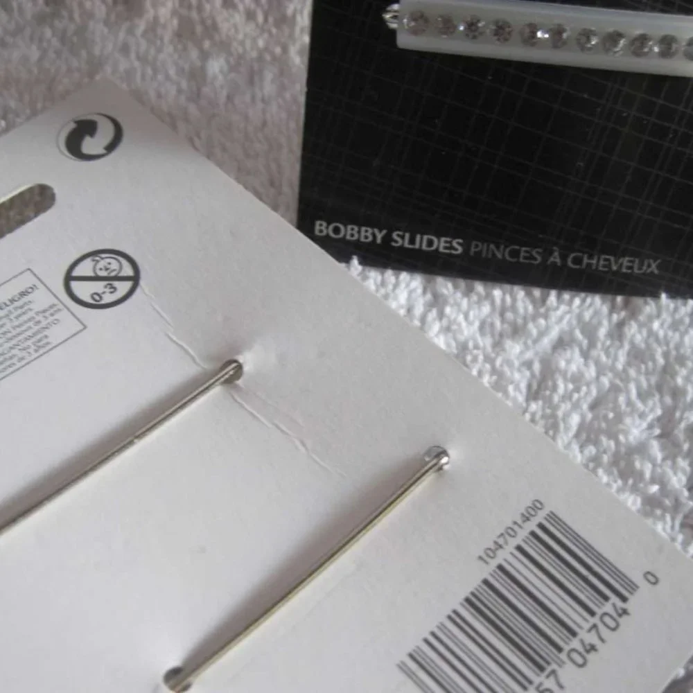 2 Goody Luxe Plastic White Block Diamond Gems Bobby Slides Hair Pins Jewel Stun